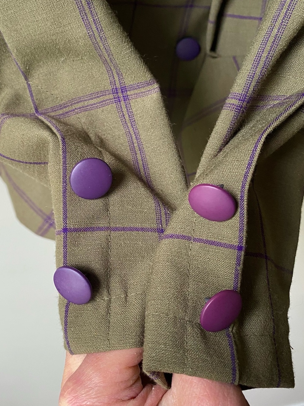 Wool blend Moss green with purple check peplum blazer - Picture 10 of 16